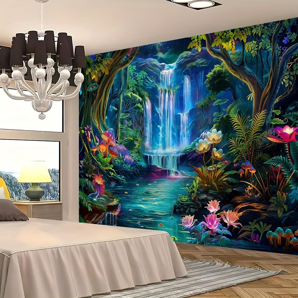 Tropical Rainforest Landscape Tapestry, Waterfall Jungle Printed Mural, Natural Landscape Living Room and Bedroom Decoration