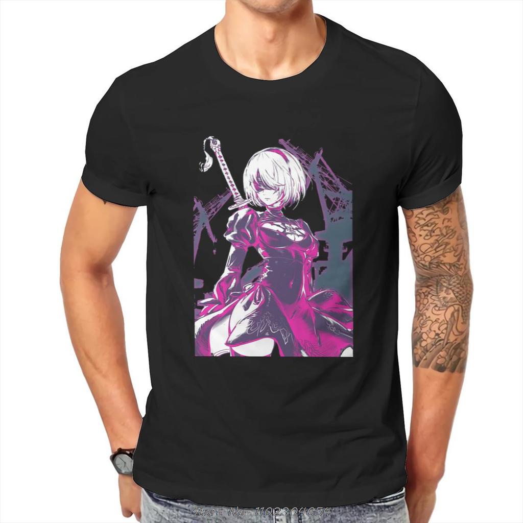 2025 High Quality O-Neck Cotton Neon Print High Quality T-Shirt NieR Automata Sleeve Short T-Shirt Tees Harajuku Streetwear