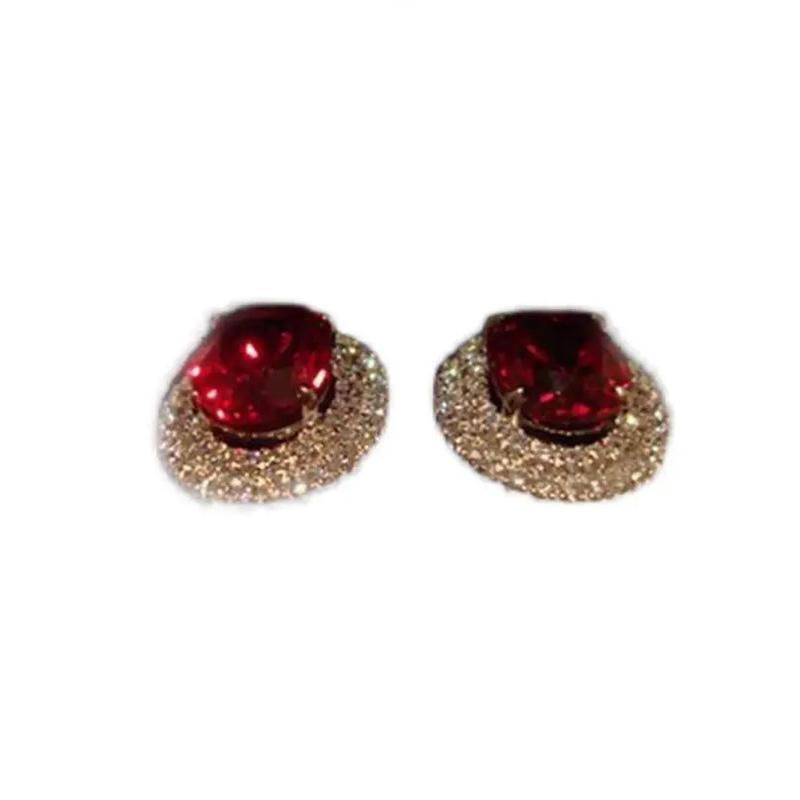 Original Design Studded with Diamonds Red Crystal Round Earrings for Women Dazzling Glamour Delicate Jewelry
