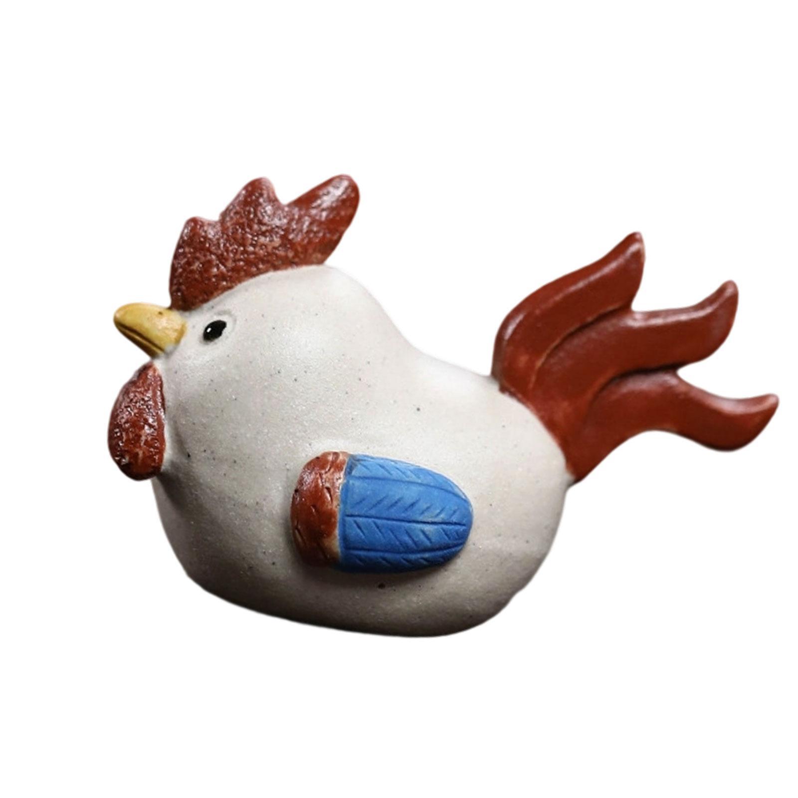 Глиняная фигурка петуха - питомец для чайной церемонии, Фэн-шуй, миниатюрная коллекция, аксессуар для чайных подносов, статуэтка курицы для дома, офиса, рабочего стола белый