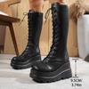 Plus Size Platform Boots Winter New Round Toe Lace-Up Side Zip No Knee Wedge Heel Tall Boots