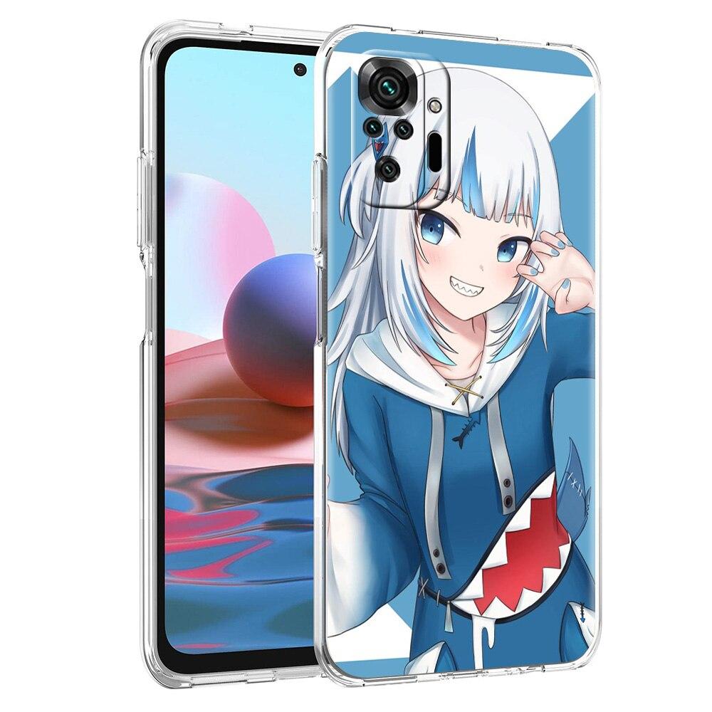 Etui na telefon dla Xiaomi Poco X3 NFC M3 F3 Redmi Note 9S 9 8 10 Pro 7 8T 9C 9A 8A K40 Przezroczyste etui Anime Gawr Gura Hololive rekin