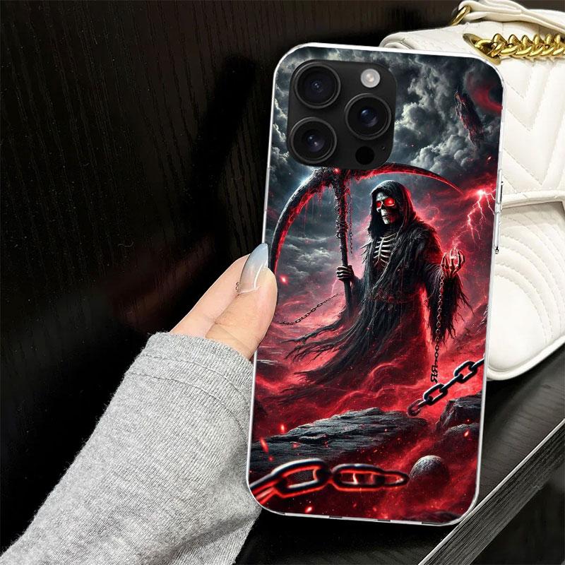 Death Grim Reaper Skull Scythe Case for iPhone 17 Air 16 16E 15 14 11 Pro Max Soft Phone Cover 12 13 Mini 7 SE 2020 8 Silicone B