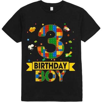 MD203 Kids 3 Year Old Building Blocks 3rd Birthday Boy T-Shirt Bodysuit Short Sleeve Long Sleeve for Kids Toddler Boys Girls 3