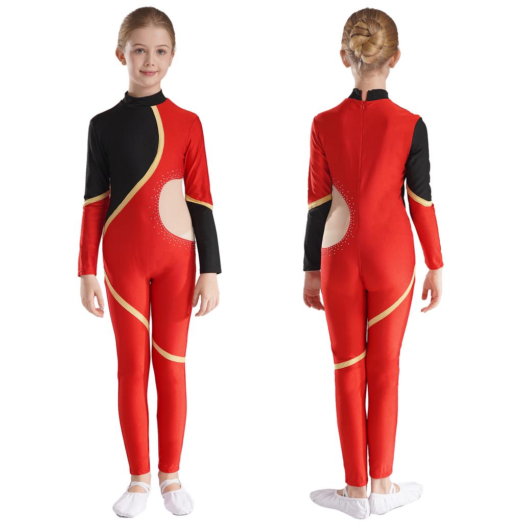 Fete Dance Unitard Patinaj Salopetă Body într-o singură bucată cu mânecă lungă Tricou gimnastică