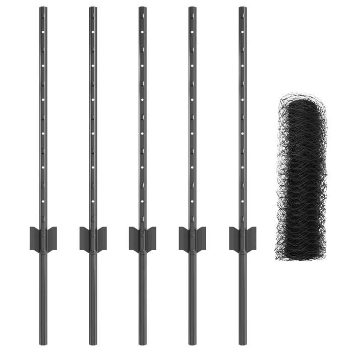 Poteaux de clôture vidaXL 5 pcs U-Channel Gris 60 cm Acier 3336811