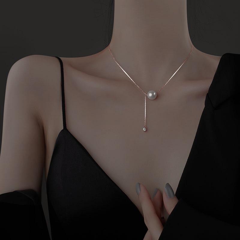 Sterling Silver 925 Sika Pearl Tassel Necklace - Elegant Women's High-End Clavicle Chain