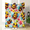 Cute Cartoon Bees with Hearts & Flowers Patterned blanket, flannel, suitable for all seasons, home decor, warm and cozy