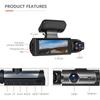 Dual Lens 1080 HD 3,16palcový rekordér pro řidiče DVR kamera pro řízení auta Videorekordér pro řízení zezadu Záznam ve smyčce HD noční vidění