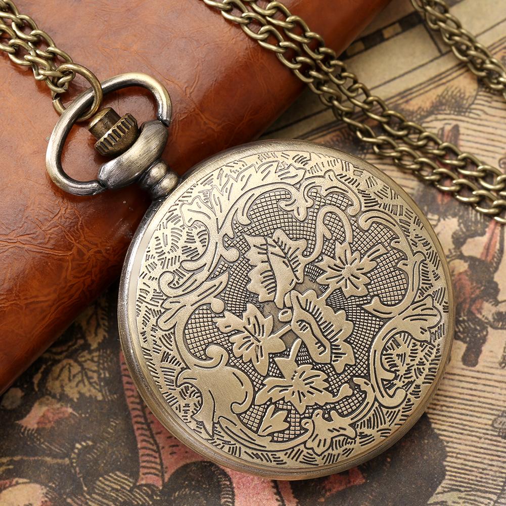 Vintage Bronze Hollow Number Pocket Watch Quartz Necklace Pendant Clock Vintage Timepiece Gift for Collectors