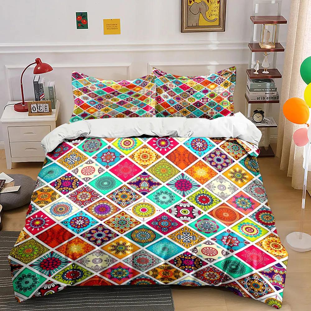 Colorful Mandala Pattern Decor Set Soft Comfortable Duvet Cover Bedding Set Included 1*Duvet Cover & 2*Pillowcases Gift