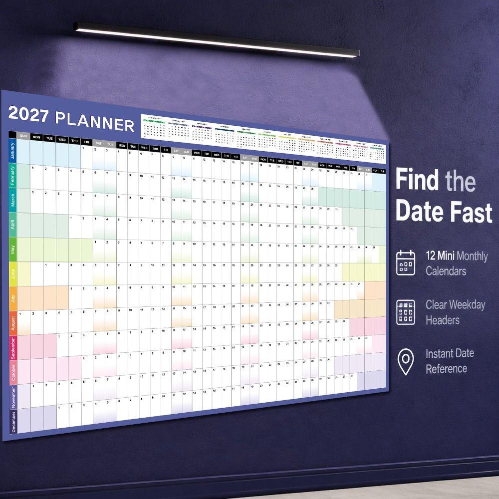 Layout Multicolore Planner Annuale 2027 Calendario Cartaceo Foglio Pianificatore Pianificazione Ufficio Domestico
