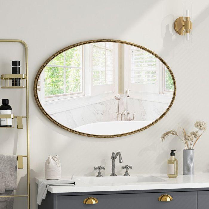 Miroir ovale rétro en fer forgé, effet antique, à accrocher au mur, adapté à la salle de bain, la chambre à coucher, le salon (doré)