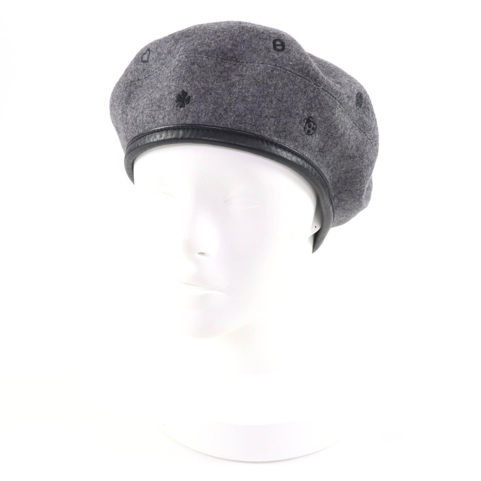 

Excellent HERMES beret Saint Honoré Charm Leather gray cashmere Women 58 Used