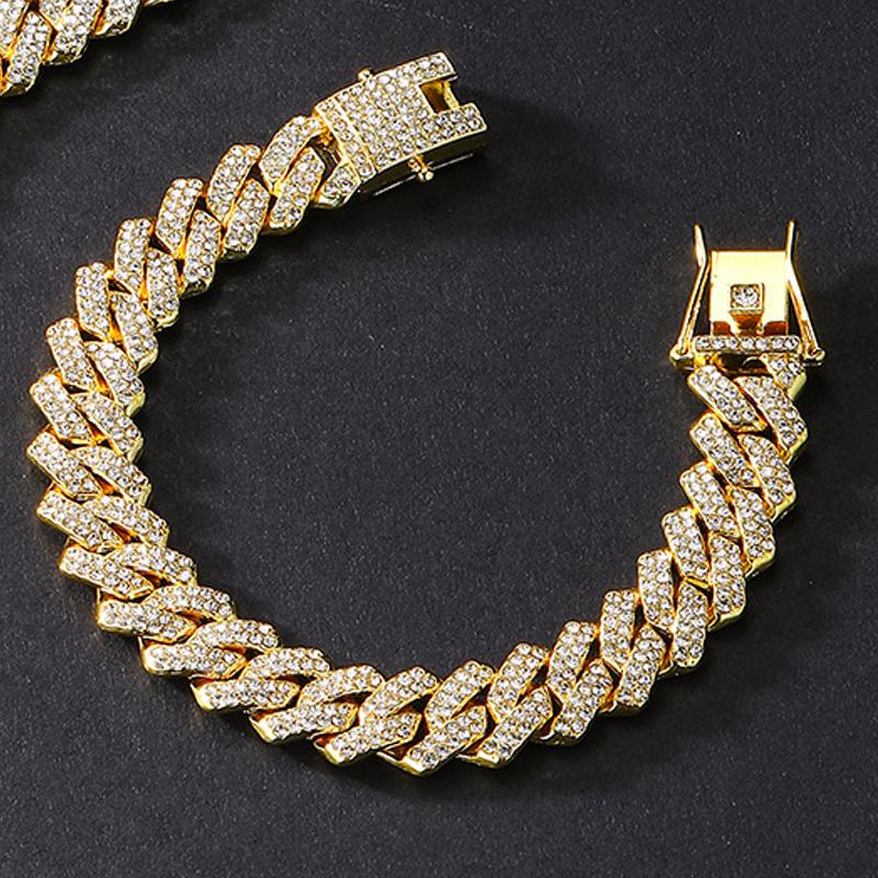 Hip Hop Shiny Cuban Link Chain Bracelets Women Men Gold Color Rhinestone Iced Out Chain Bracelets Punk Wristband Jewelry Gift