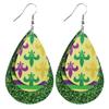 Carnival Three-Layer Leather Earrings, Cross Pattern Single-Sided Printing Scallion Powder Fine Powder Water Droplets Leaves