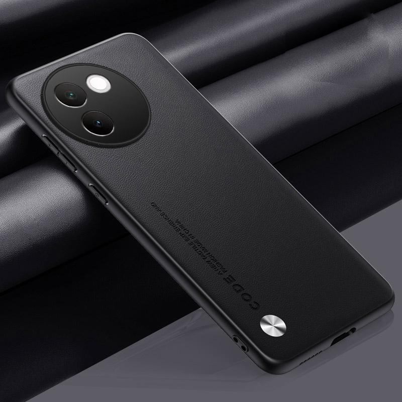 Для VIVO V30E V30 Pro однотонный жесткий пластиковый защитный чехол из искусственной кожи для камеры, задняя крышка для телефона, чехол для Vivo Y200i T3X Y38, противоударный чехол с мягким краем For VIVO V30E чёрный