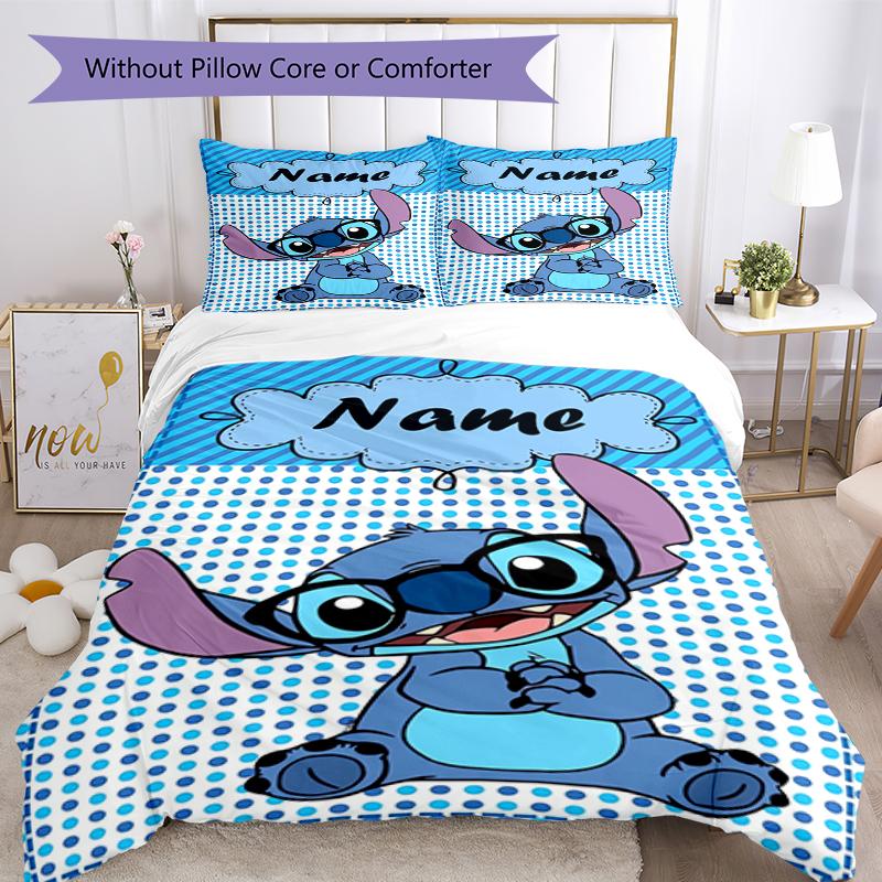 3pcs Custom Name Stitch Bedding Set Duvet Cover Closure Includes 1 Duvet Cover & 2 Pillowcases, Soft and Comfortable for All Seasons.