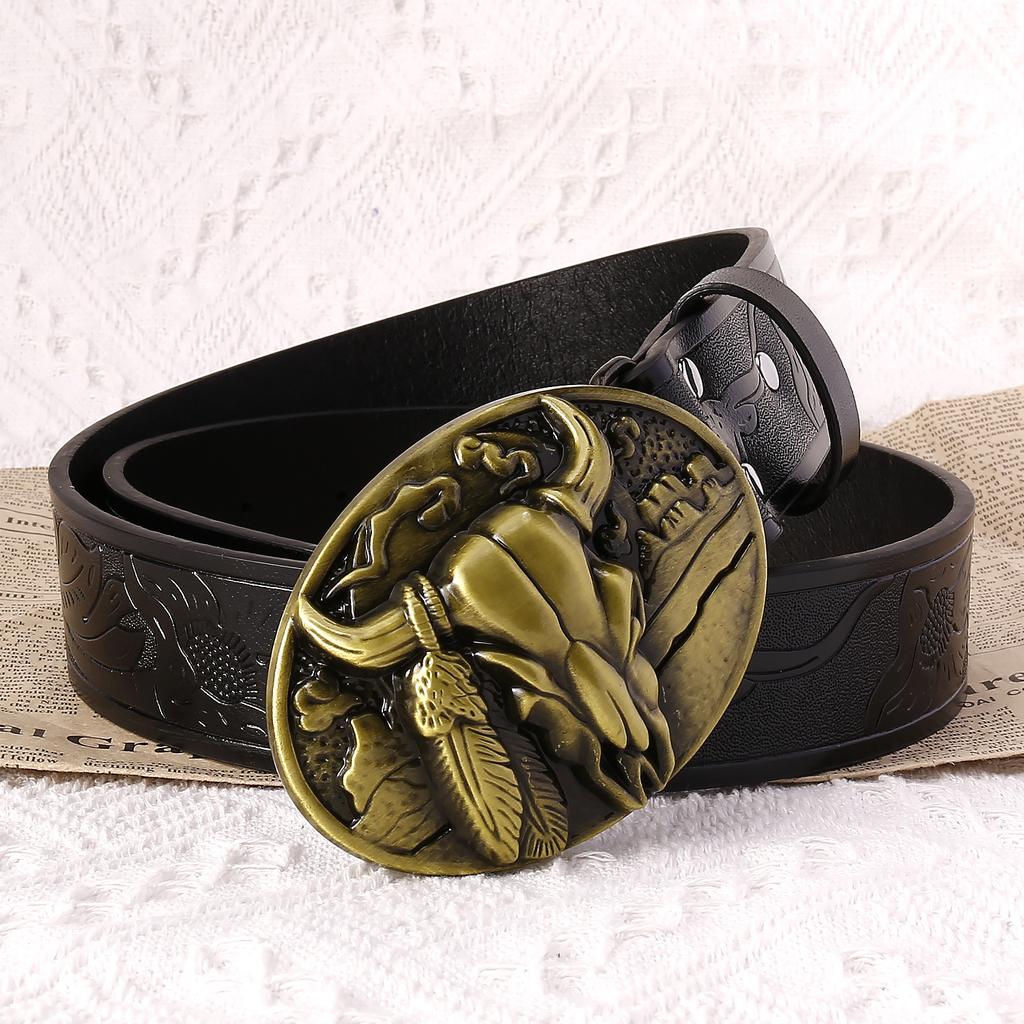 Men'S Belt Men'S Trendy Men'S Bull Head Button Head Belt Men'S Advanced Sense