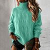 Suéter de punto trenzado para mujer con cuello alto, manga larga, color casual, cómodo, top
