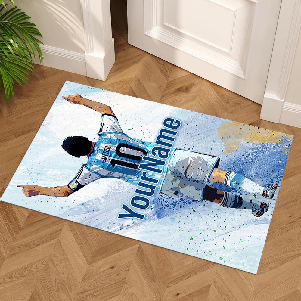 Messi Personalized Name Floor Mat Perfect for Dormitory Dining Room Balcony Foyer Antislip Carpet Anime Office Decor Perfect Gift for Friends & Family