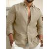 Camicia da Uomo a Maniche Lunghe Primavera Autunno Moda Colore Unico Collo a Revers Tasca Bottoni Top