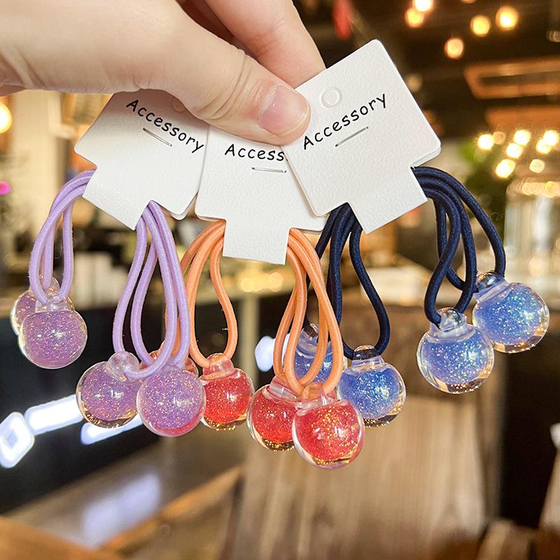2pcs /set Cute Candy Color Ball Hair Tie For Girls Elastic Hair Rubber Band Kids Kawaii Hair Rope Baby Hairbands Child Headdress