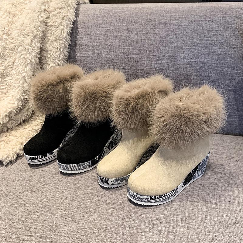 Fashion Fur Women Wedges Platform Ankle Boots Fashion High Heels Shoes Designer 2025 Trend Winter New Snow Boots Party Pumps Botas Mujer