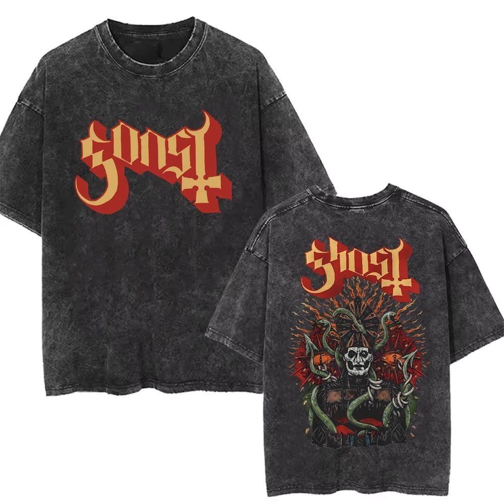 Washed Vintage Ghost Band T-shirt Men's Women's Summer Oversized Tshirt Male 90s Gothic Streetwear Men Women Rock Metal Music T Shirts