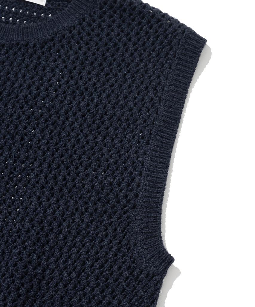 Knitted Punched Knit Vest Navy