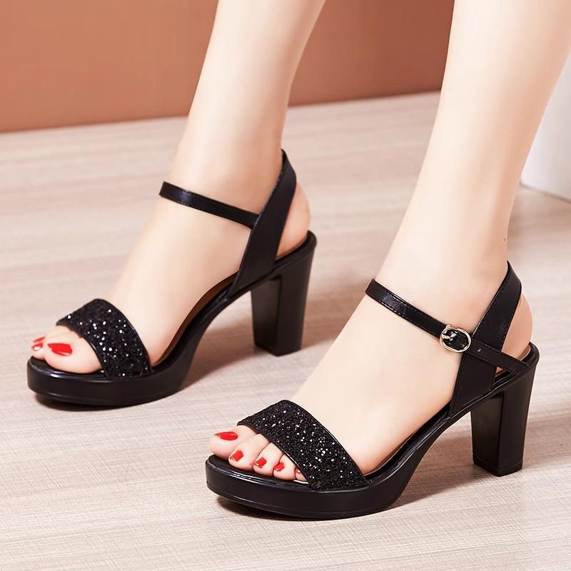 

Fashion 2025 Summer New Platform Open toed Sandal Fashion Versatile Women s High heels Elegant Comfortable Solid Color Women s Shoes 35 чёрный