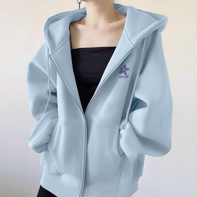 Felpa Viola con Cappuccio Donna Casual Giacca con Zip Primavera Autunno Moda Capospalla