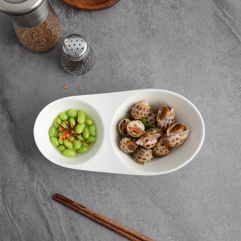 White Ceramic Two-Compartment Dipping Dish