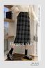 PHOLEEY Plaid Midi High Tight Long Perfect for and Casual Korean Style Women's Skirt, Length, Waist, Skirt, Fall/Winter, Wool, Skirt, Commuting,