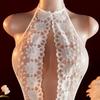 Sexy Lingerie Hot Woman Embroidered Daisy Underwear Erotic Costume Lace Open Crotch Babydoll Porn Transparent Sexiest Bodysuit