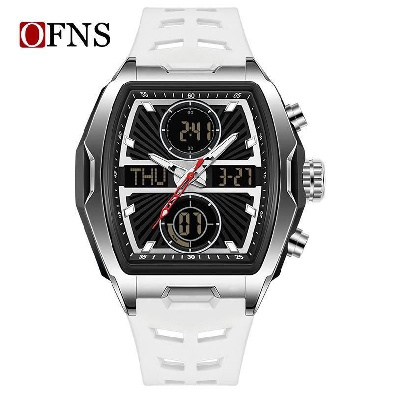 Мужские наручные часы Кварцевые часы Роскошные Двойной дисплей Хронограф Водонепроницаемые Спортивные Военные Многофункциональные Мужские Цифровые часы белый