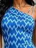Summer Women's One Shoulder Midi Dress Chevron Print Blue Bodycon Sundress