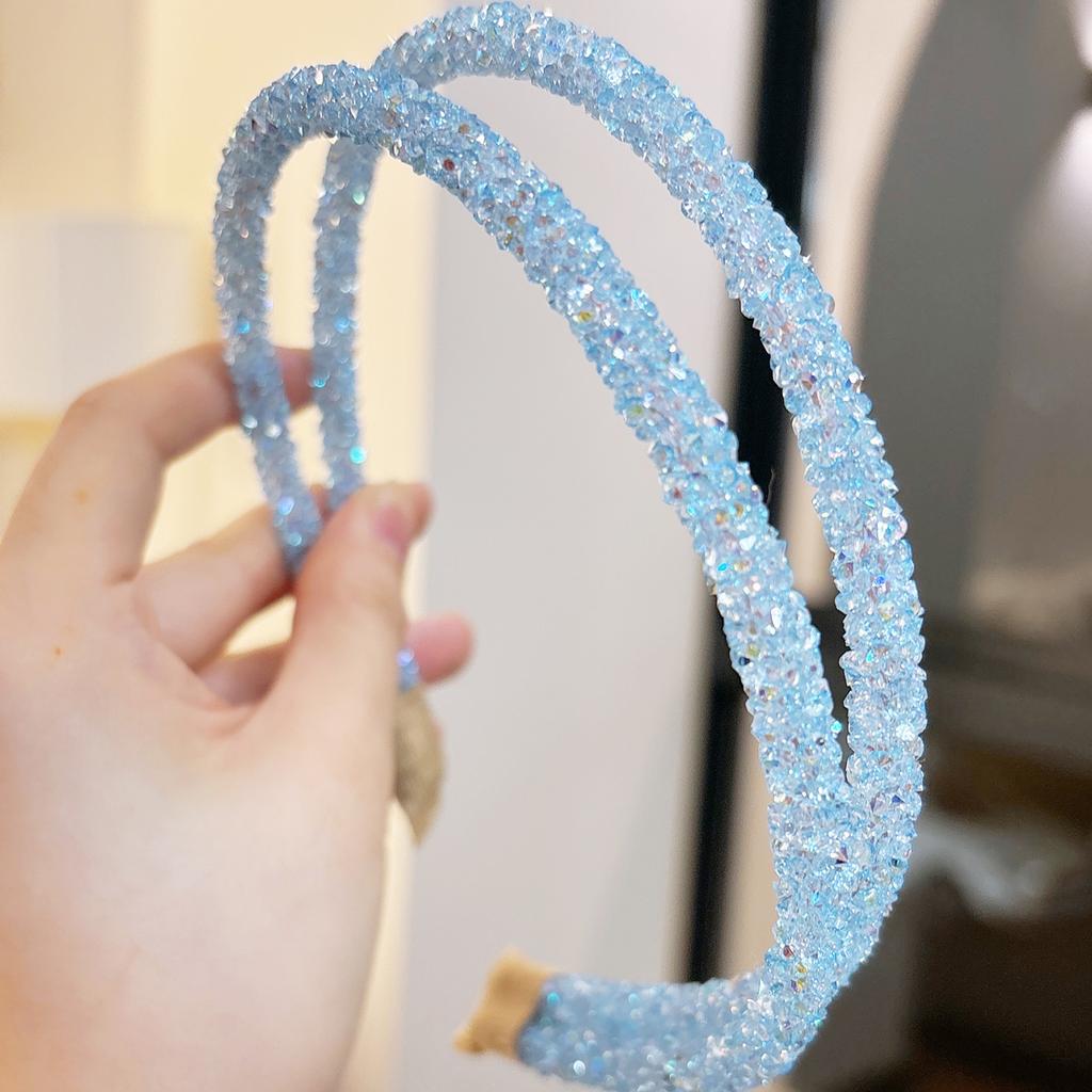 1PCS Fashion Candy Color Rhinestone Hairband For Women Girls Full Diamond Super Flash double Crystal Side Hair Band Headband