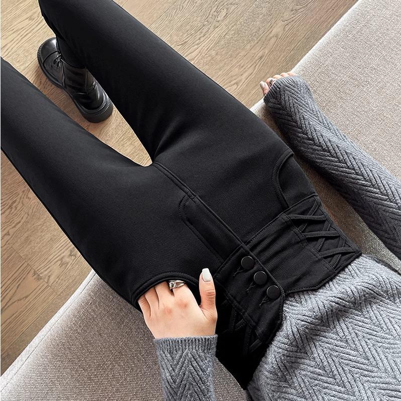 

Женские леггинсы с высокой талией из черного бархата, облегающие, для весны и осени 2024 M for 96-105 lbs