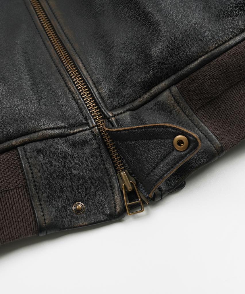FRIZMWORKS Lambskin Flight Jacket _ Washed Brown