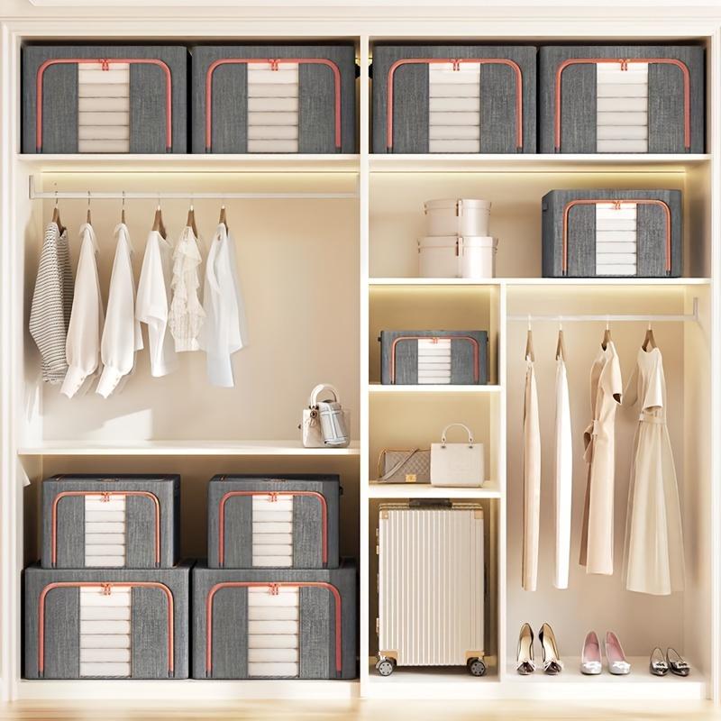 Oxford Fabric Clothing Storage Box with Steel Frame Folding Bag Clear Window Zipper for Clothes Bed Sheets Blanket with Handles