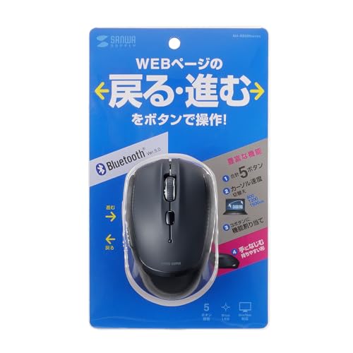 SANWA SUPPLY Mouse Bluetooth cu LED Albastru (5 Nasturi/Negru) MA-BB509BK