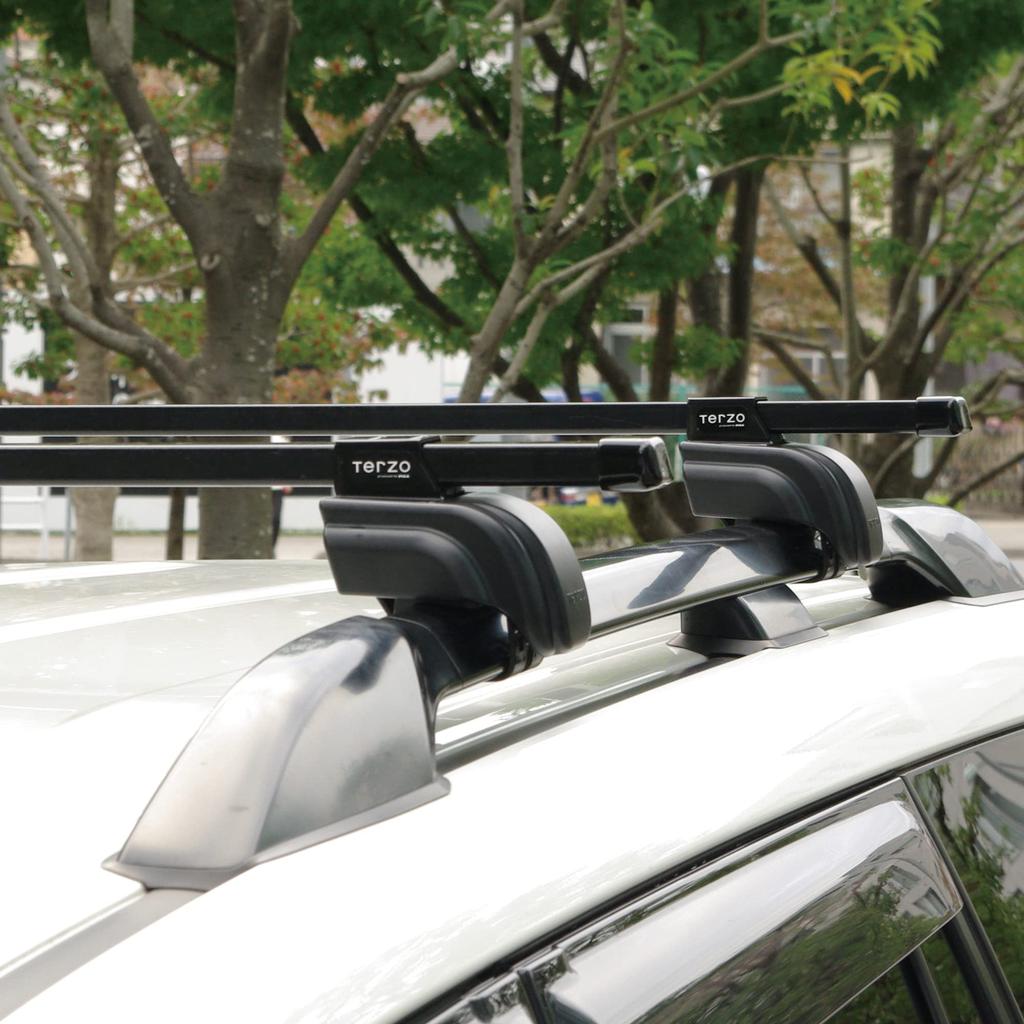 Terzo (von PIAA) Basisträgerfüße, Satz mit 4 [Für Vierkantrohre] Dachträgerfuß Bandtyp, Schwarz, mit Schlössern, EF11BLM