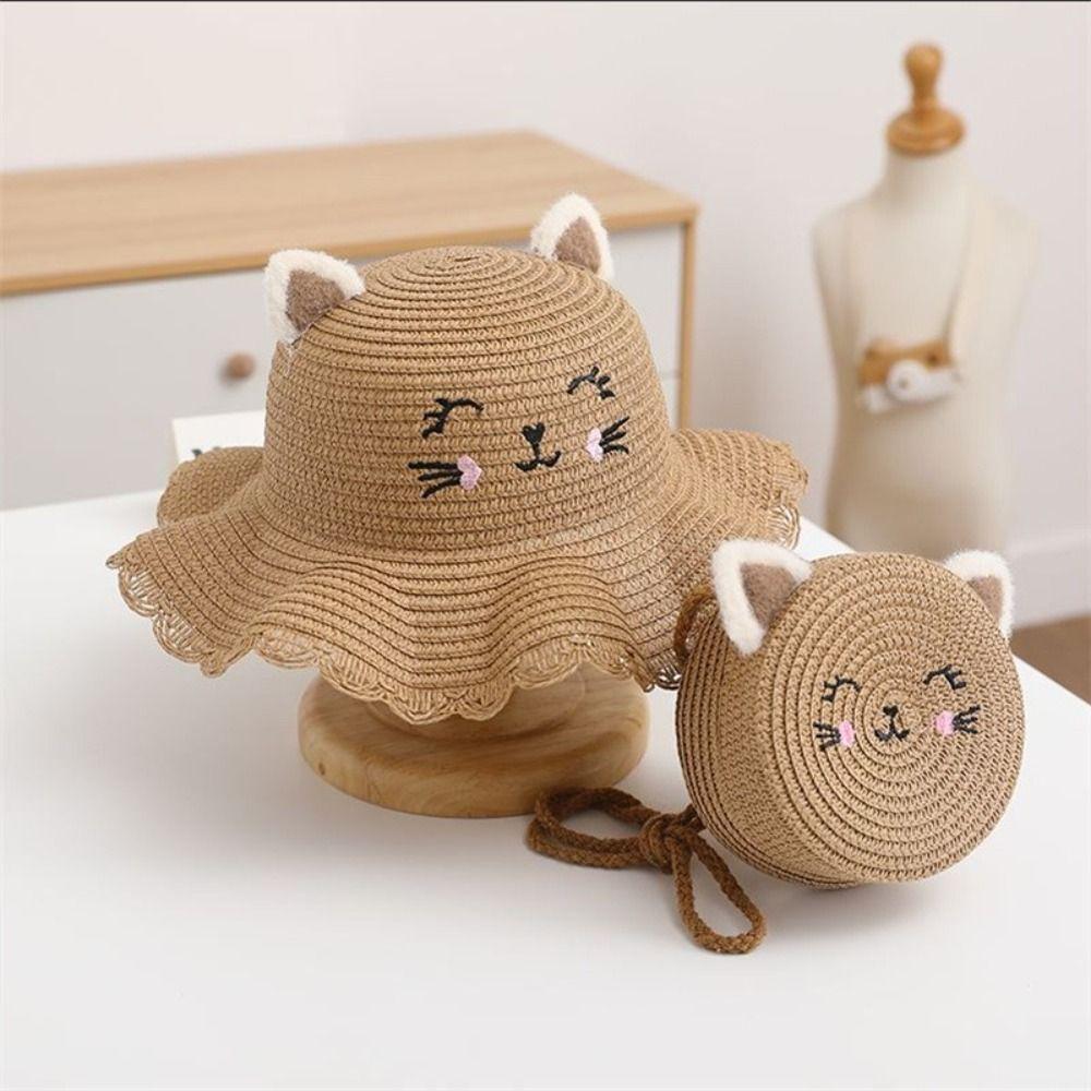 Multiple Colors Girls Sun Hat Cute Cat Children Sun Hat Fashion Fisherman Hat  Summer