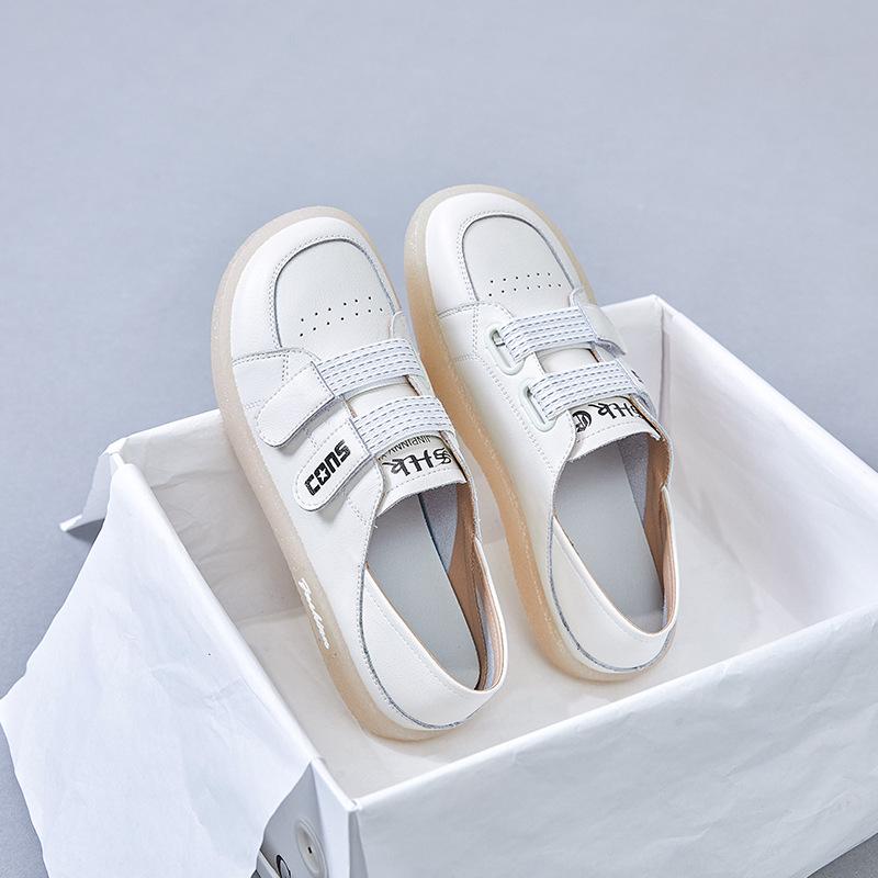 2025 New Little White Shoes Spring Versatile Casual Board Shoes Velcro Two Wear Student Single Shoes Leather Nurse Shoes