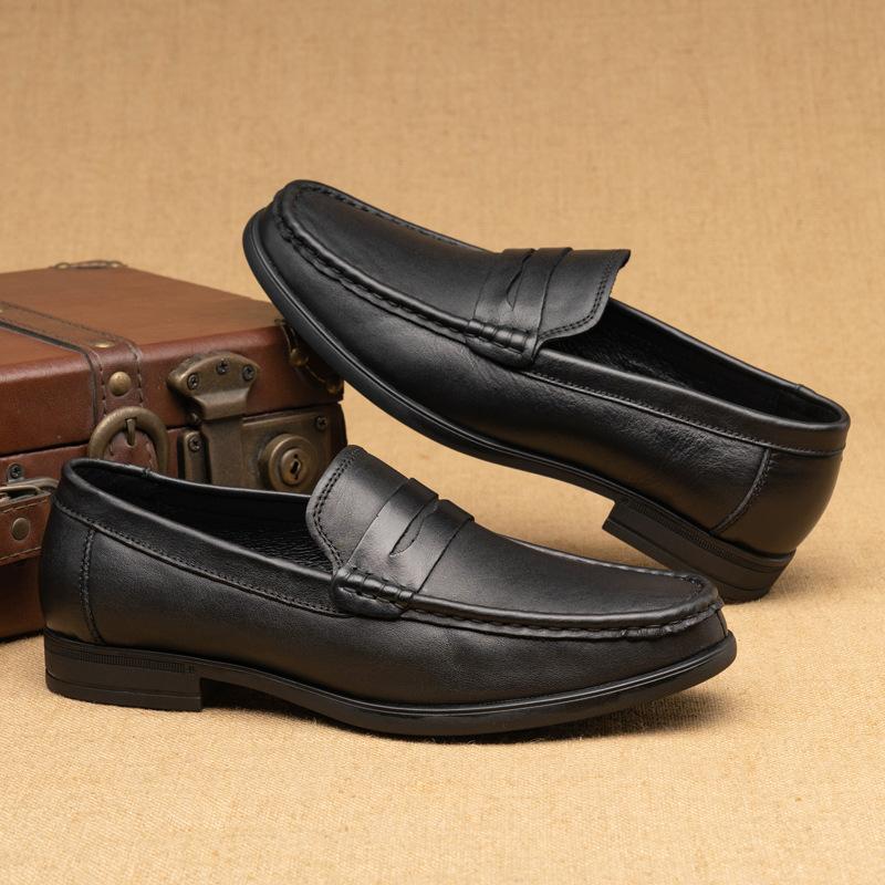 Top Layer Cowhide Business Casual Leather Shoes Low Cut Men's Shoes Comfortable Soft Sole Summer Single Shoe Set Lazy Shoes Work Shoes