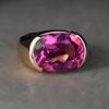 Oval Rose Cut Pink Tourmaline Quartz 925 Sterling Silver Rose Gold Overlay Ring Jewelry
