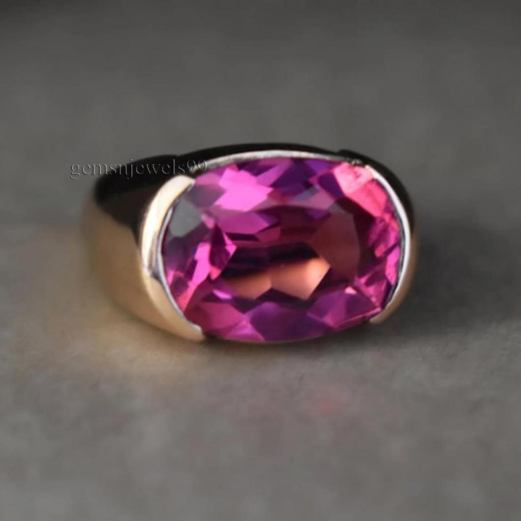 Oval Rose Cut Pink Tourmaline Quartz 925 Sterling Silver Rose Gold Overlay Ring Jewelry