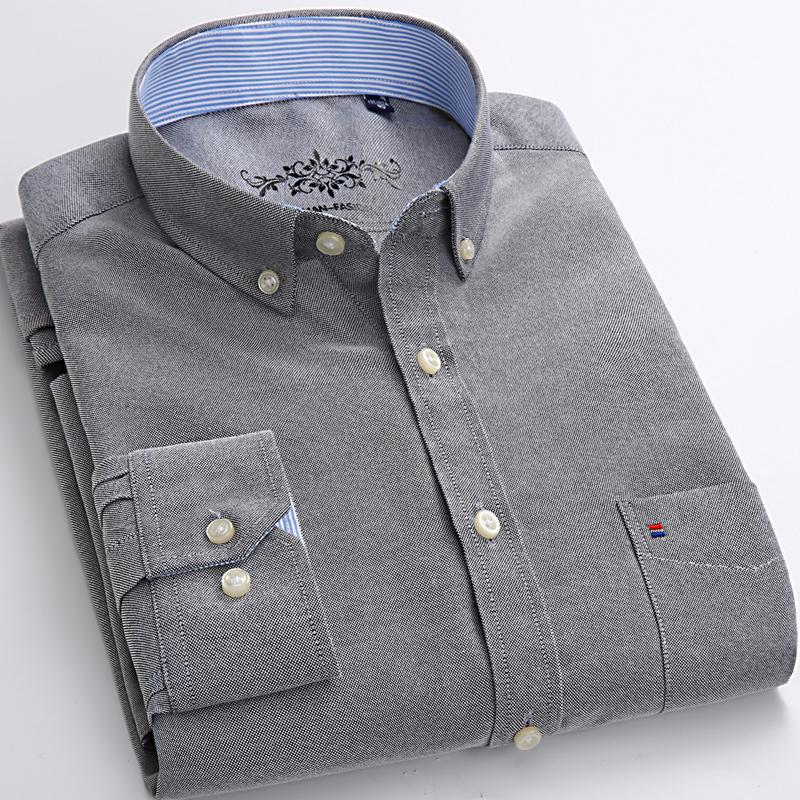 Business Menn oxford Fritidsskjorter Langermet Regular Fit Solid Lettstelt med brystlomme