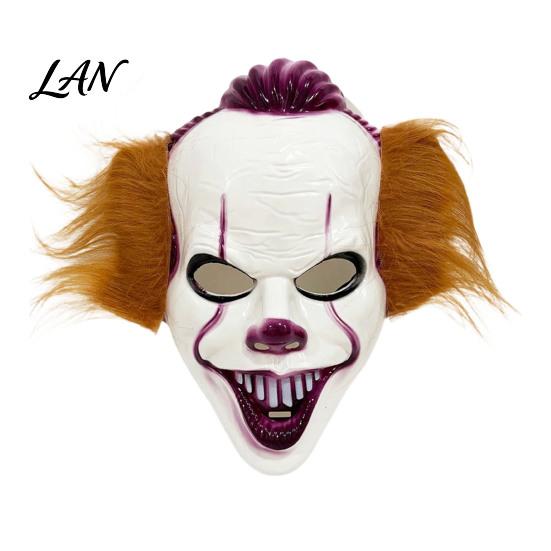 Theatrical Horror Mask Halloween Short Hair Clown Mask, Scary Joker Full Face Breathable Cosplay for Masquerade Party Costume Props